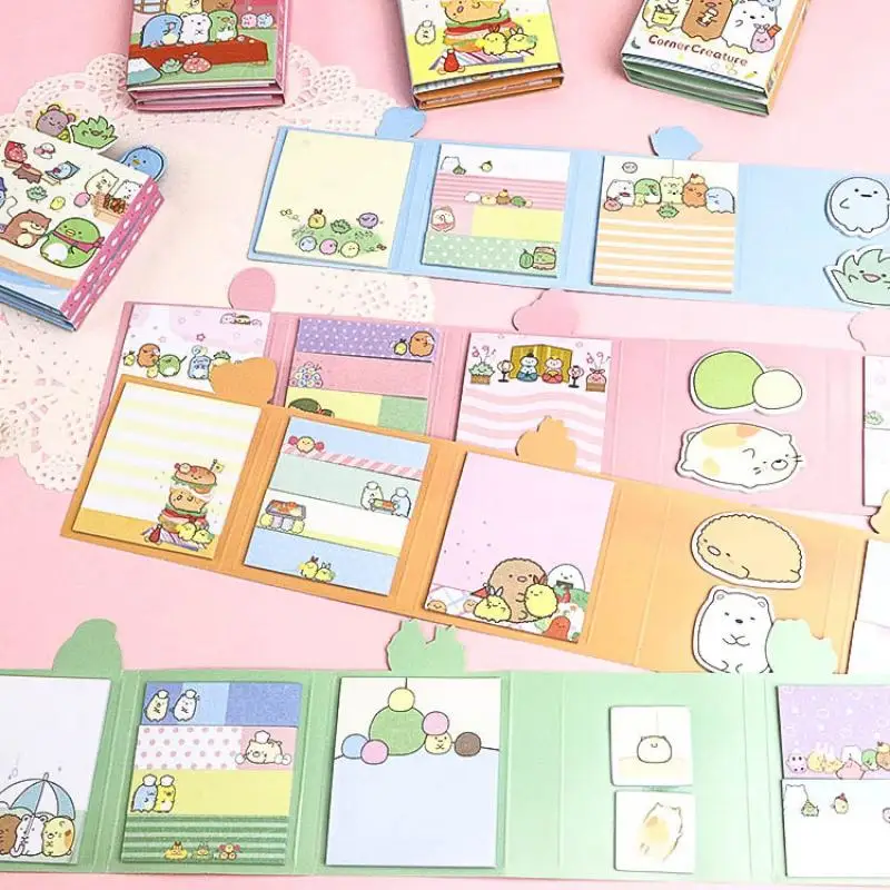 Kawaii Sumikkogurashi Portable Notebook Sticky Note Memo Book Sticker Book Message Paper Tearable Anime Stationery Girls Gift