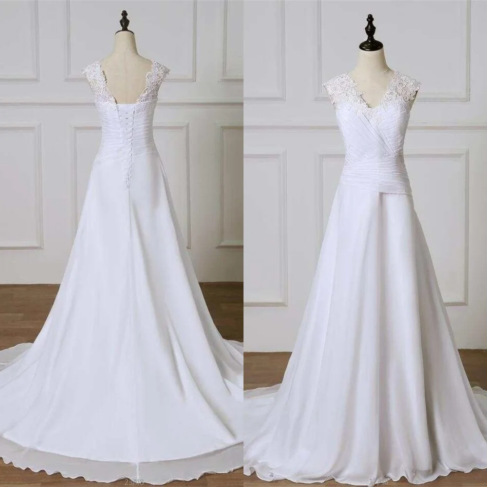 

Customized Formal White Wedding Temperament V-Neck Cap Sleeve Dresses Heavy Industry Wedding Dresses Special Occasion Gowns