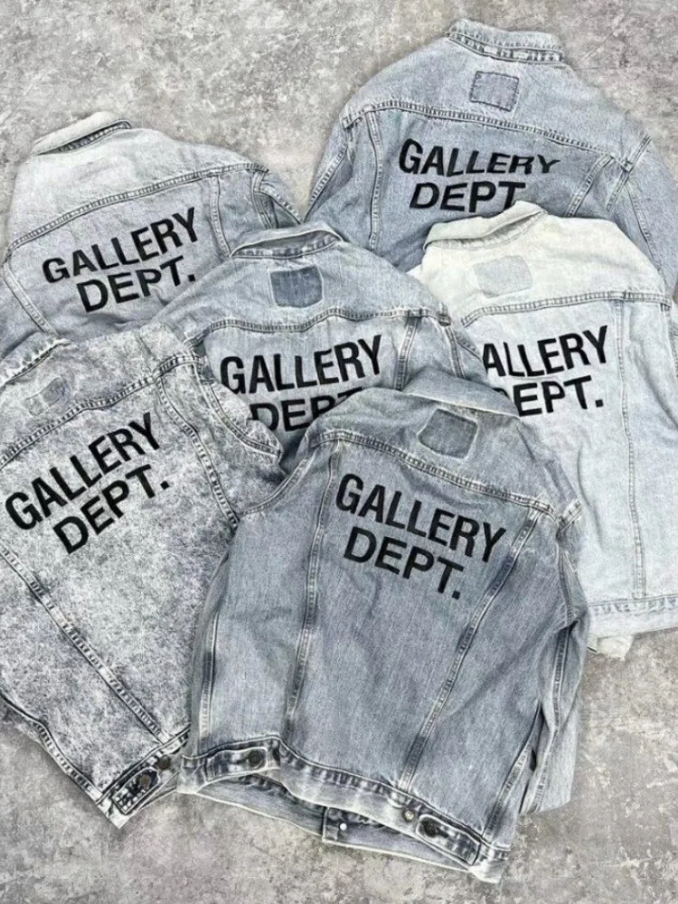 

American Sle Embroidered Waed Destroyed Denim Jaet Men's Autumn Winter Outerwear Loose Fit Long Sve Collar Jaet