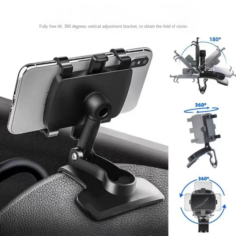 Multi-Function Rotating Car Phone Holder com Dashboard Mirror, Suporte de Navegação, Automóvel Universal Crads