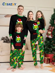 New Year's Autumn and winter green Christmas family home suit Cartoon characters a family of three four printed pajamas