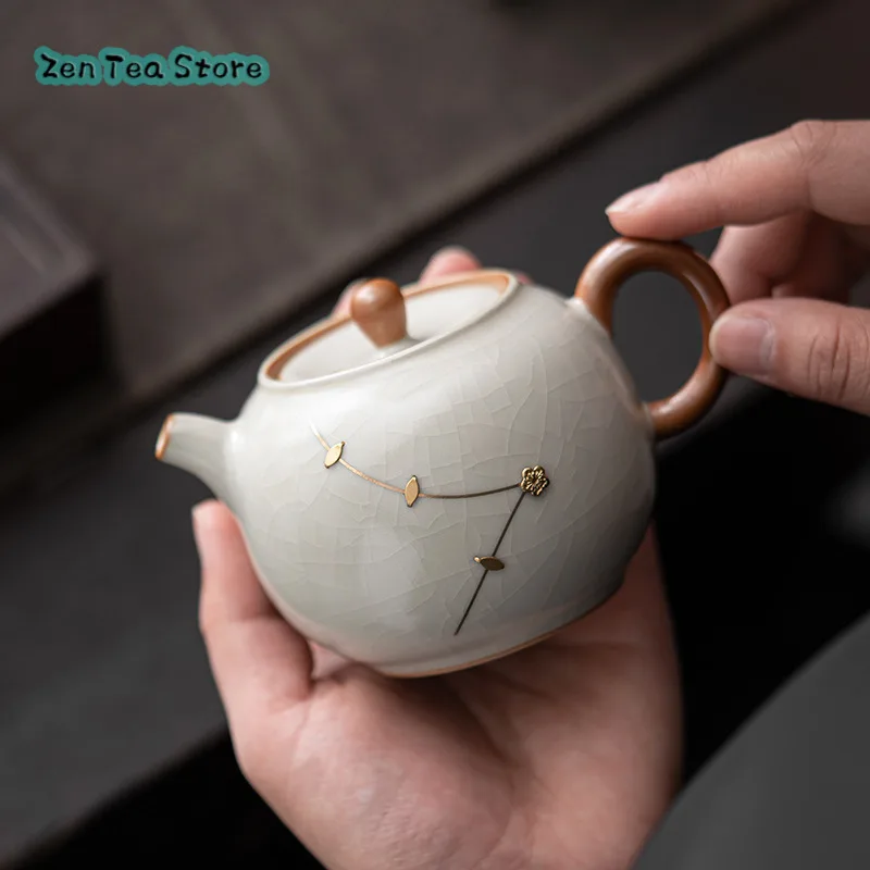 Beige Ru Kiln Open Pieces Can Be Raised Ceramic Teapot Cover Bowl Teapot Single Pot Baking Nail Home Office Gift Box