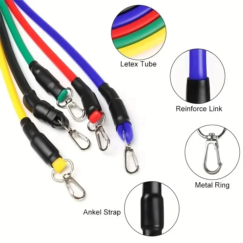 11-teiliges TPE-Widerstandsband-Set, Widerstandsband mit Türanker, Griffen, Tragetasche, Bein- und Knöchelriemen, Übungsbänder, Workout – Detail 6