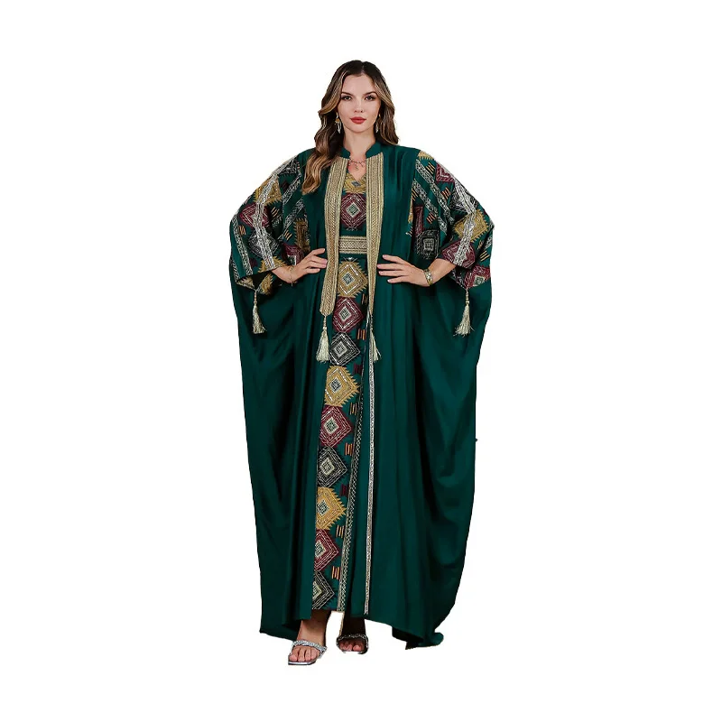 Ramadan Medio Oriente Moda di lusso Arabia Saudita Musulmano Abito ricamato Abaya Abito da sera di lusso leggero Abito da due pezzi