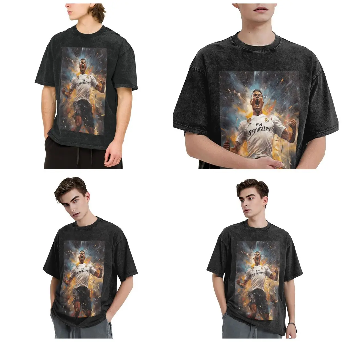 Cristiano Ronaldo Jumps Hip Hop Short Sleeve T-Shirts Washed Tops Tees Streetwear T Shirt Casual for Men woman