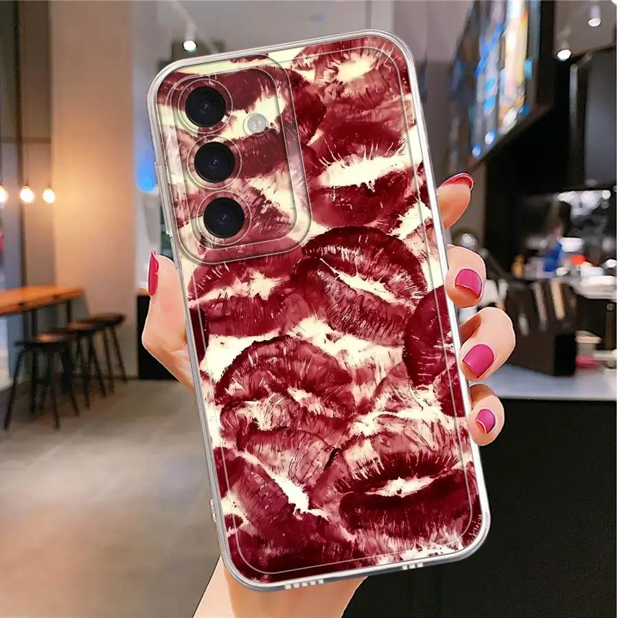 Custodia morbida trasparente Lip Art per Samsung Galaxy A56 A52 A73 A06 A50 A51 A72 A05 A53 A50 A03 A54 A71 A04 A55 A31 A02