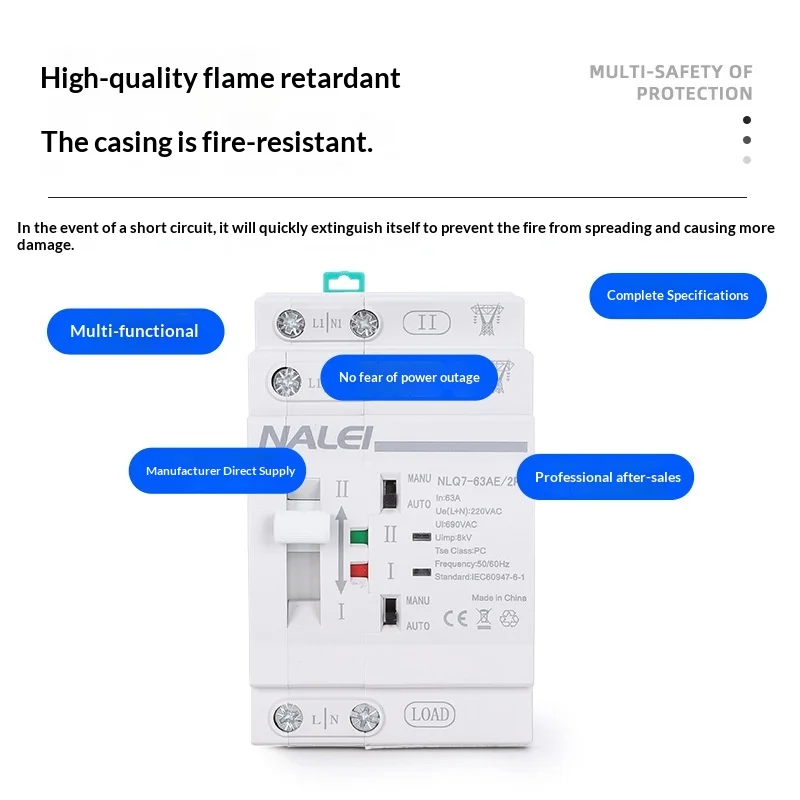 NLQ7-80 Dual Power Automatic Transfer Switch, 110V/220V, Uninterrupted Switching, 2P/4P DIN Rail Mains Selector