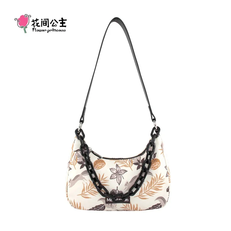 

Flower Princess Meditation Women's 2024 Trend Fashion Nylon Cloth Shoulder Crossbody Handbags Underarm Bags for Women