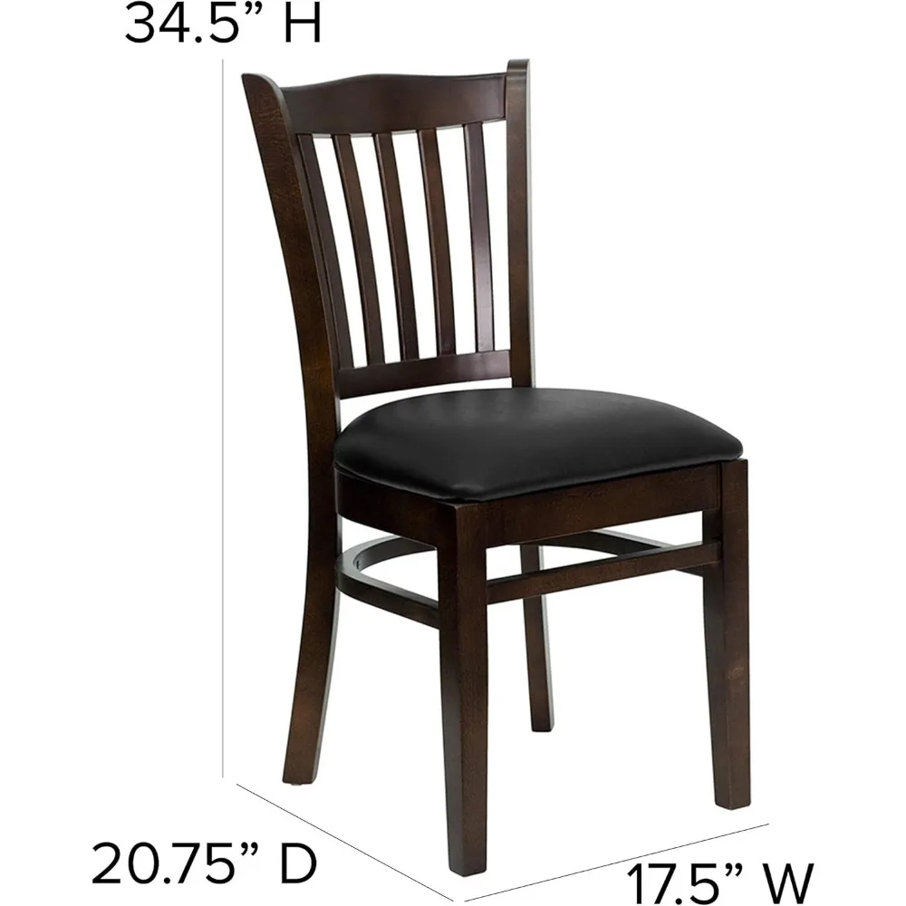 كراسي مطعم ذات ظهر عمودي من خشب الجوز مع مقاعد من الفينيل الأسود - عبوتان من طراز EMMA وXOLIVER