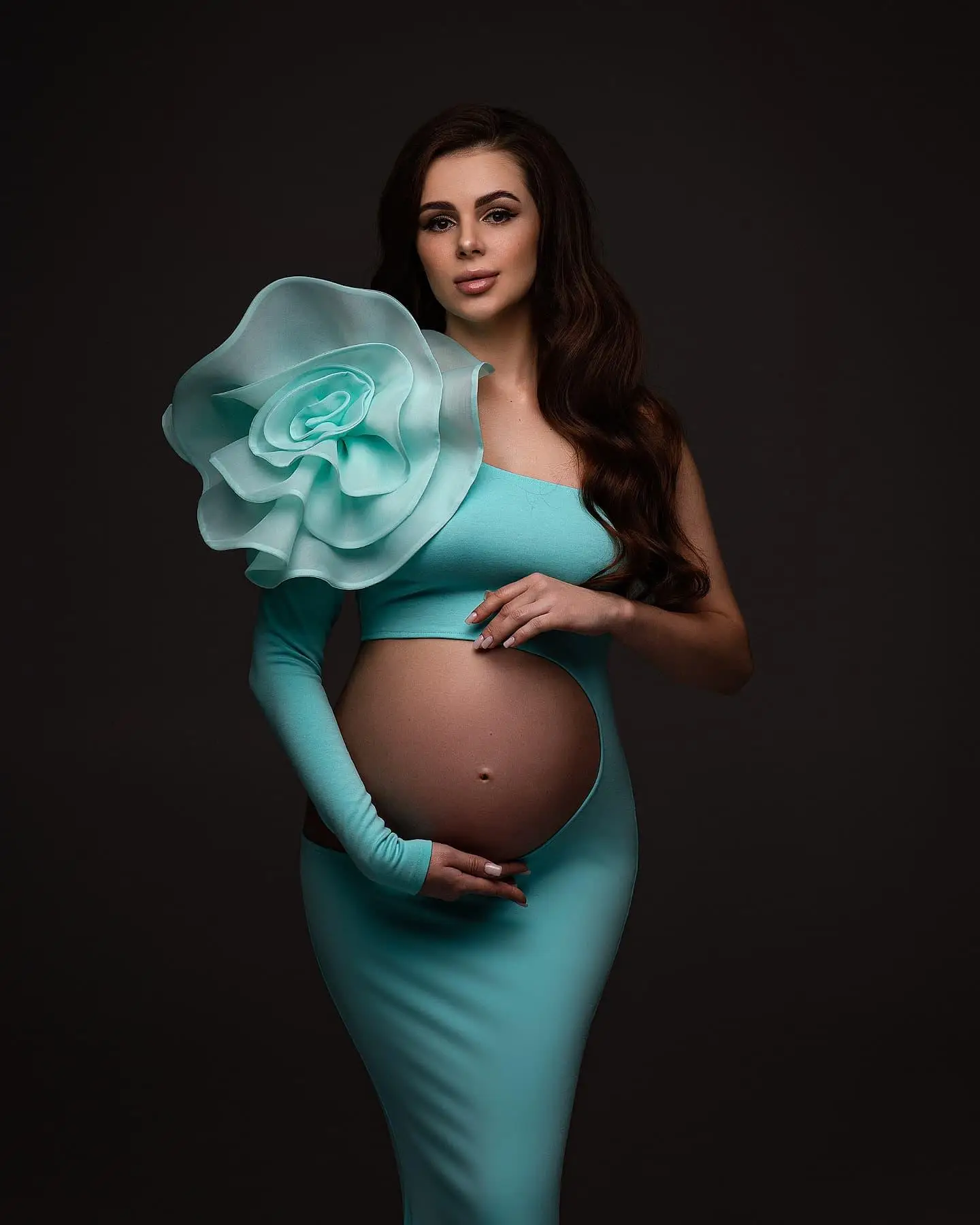 Elegance 3D Flower Mermaid Maternity Dress Photoshoot платье для беременных One Shoulder Cut-out Unique Baby Shower Dresses