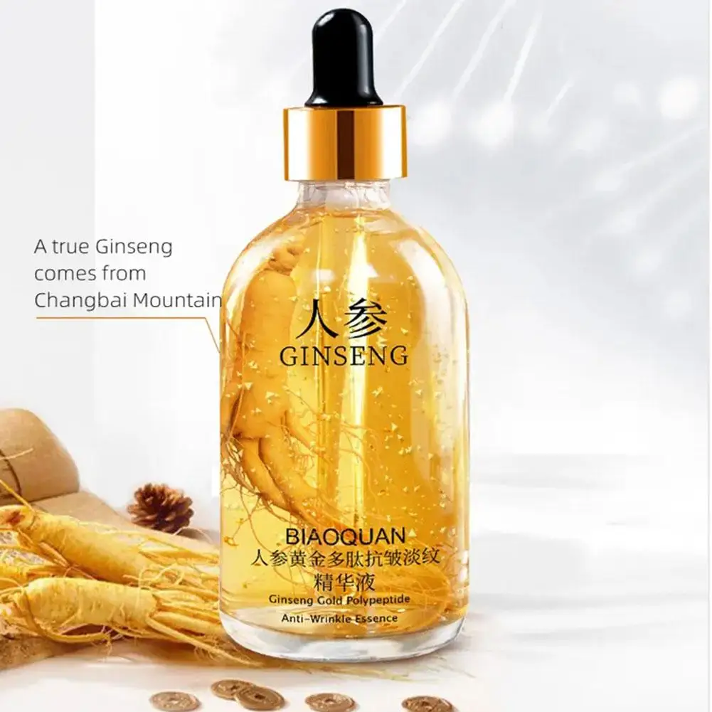 Gold Ginseng Face Serum 100ml Polypeptide Lightening Skin Moisturizing Facial Serum Smoothing Skin Care Products Deep Hydration