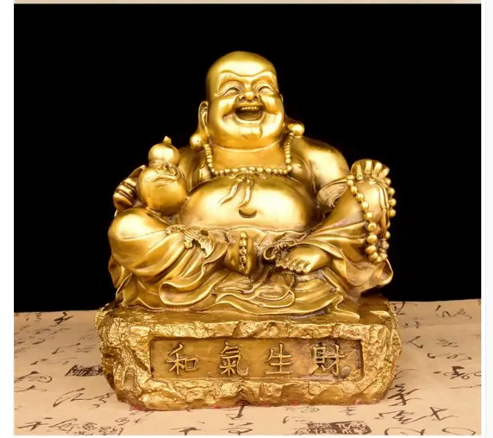 

HOT SALE Bring in wealth # HOME office business TOP Talisman # Money Drawing GOLD Maitreya Buddha FENG SHUI Brass statue