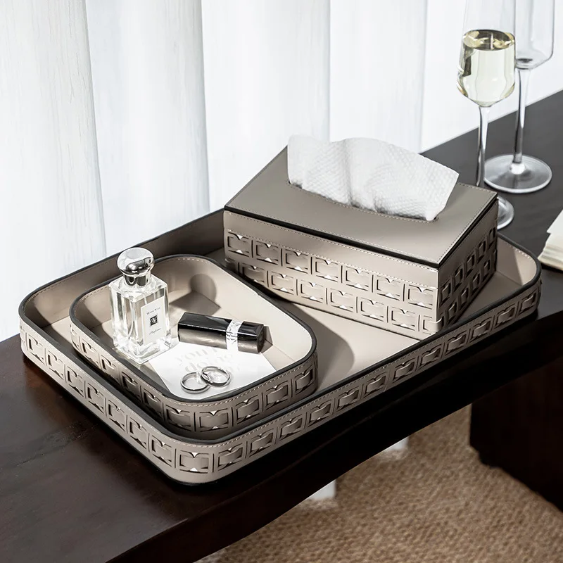 

Элегантный кожаный плетеный органайзер для салфеток, креативный косметический контейнер, квадратный поднос, декор для гостиной, настольное украшение, домашнее хранение