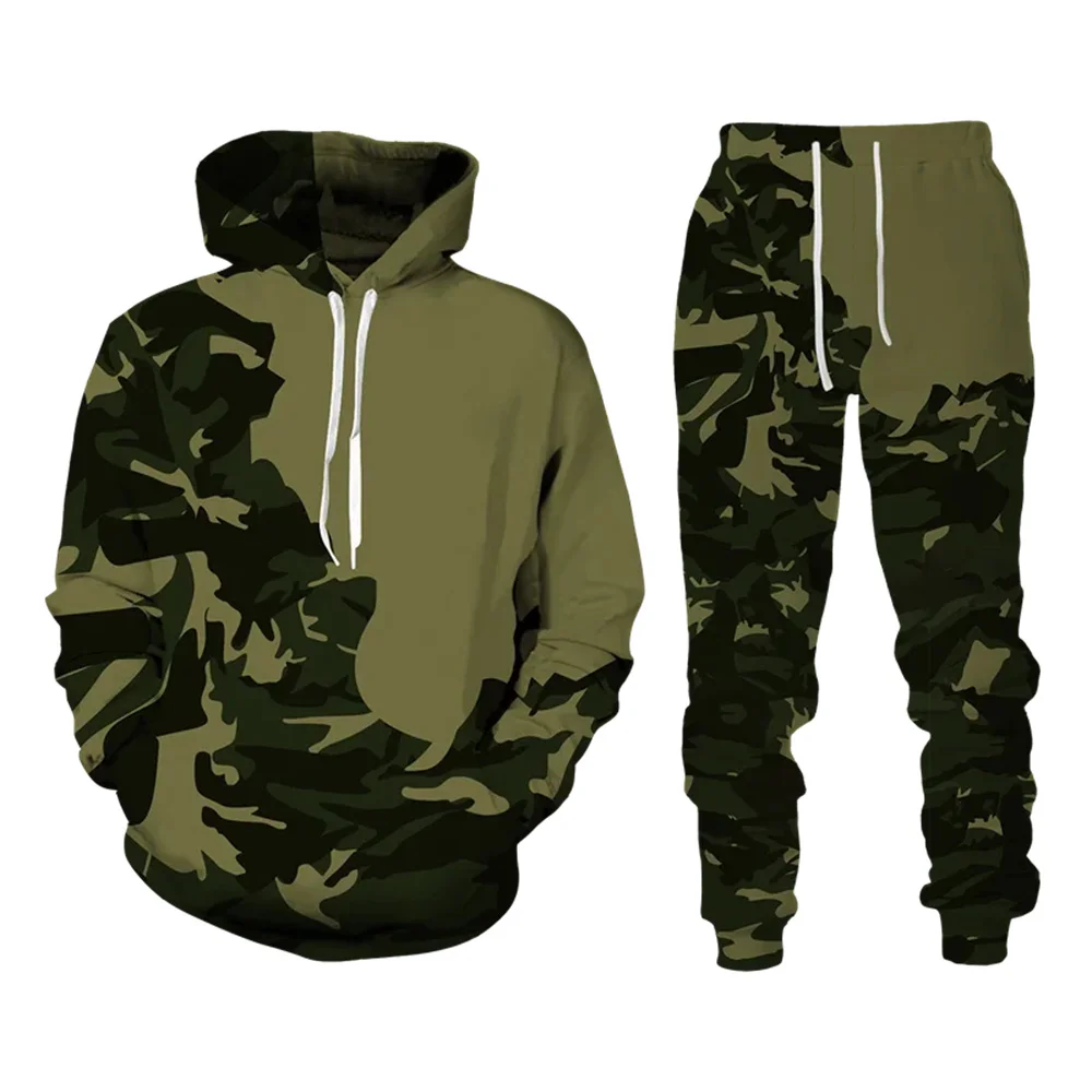 Frühling Herbst Tarnung Hoodie/Hose/Anzug Männer Frauen lässig Kapuze Pullover Sweatshirt Set Trainings anzug 2 Stück Sportswear Outfits