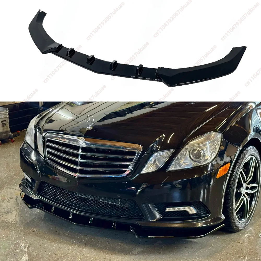 Do Mercedes Benz Klasy E W212 S212 AMG-Line 2011-2013, model przed liftingiem, błyszczący czarny przedni splitter zderzaka, spojler, zestaw do tuningu.