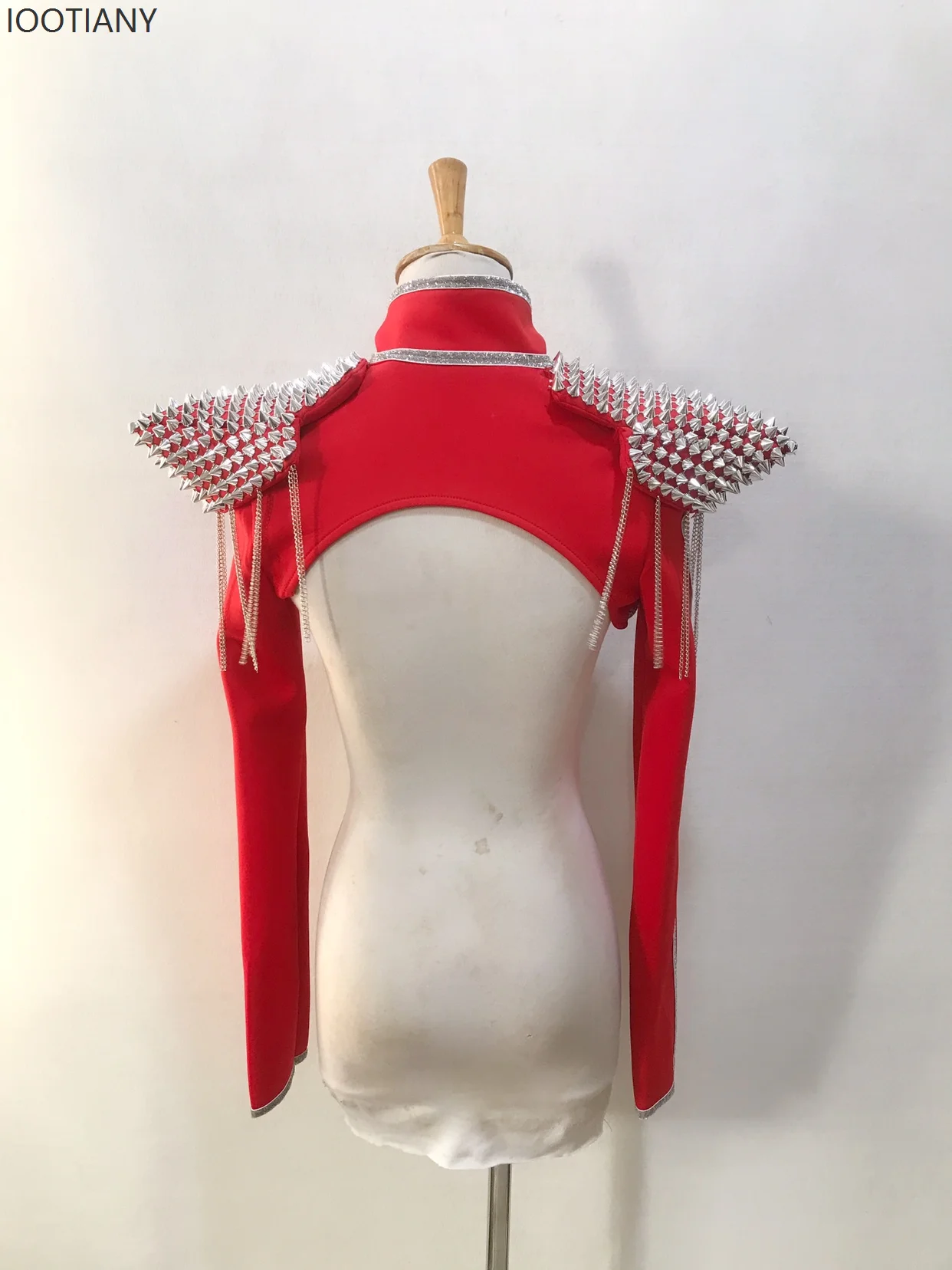 IOOTIANY Women's Red Rivet Padded Shoulder Stage Jacket - Image 4