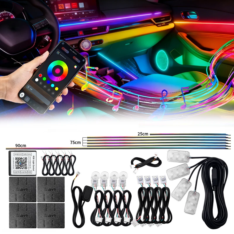 10/14/18 in 1 Led Car Ambient Lights 213 64 Color RGB Symphony Streamer Bluetooth Rainbow Acrylic Strips Atmosphere Lamp Kit 12V