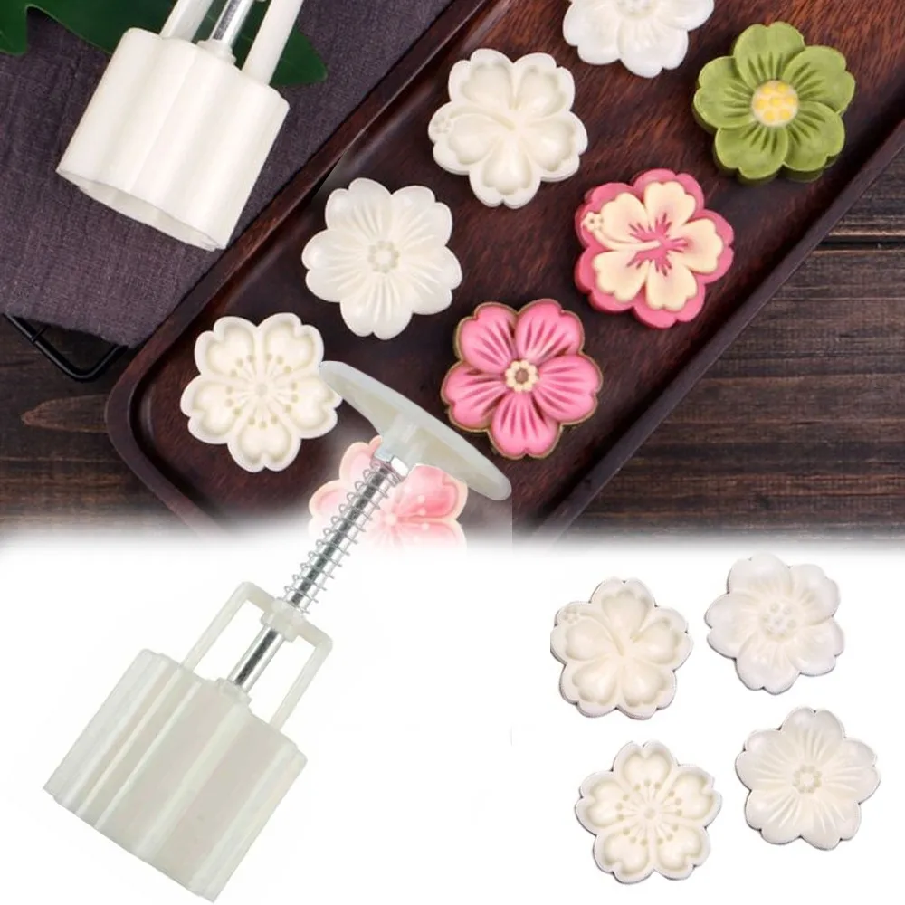 1 set DIY Mooncake Mold Plastic Hand Press Pastry Mold Hand Press Mung Bean Cake Model Pastry Embossing Make Kitchen Baking Tool