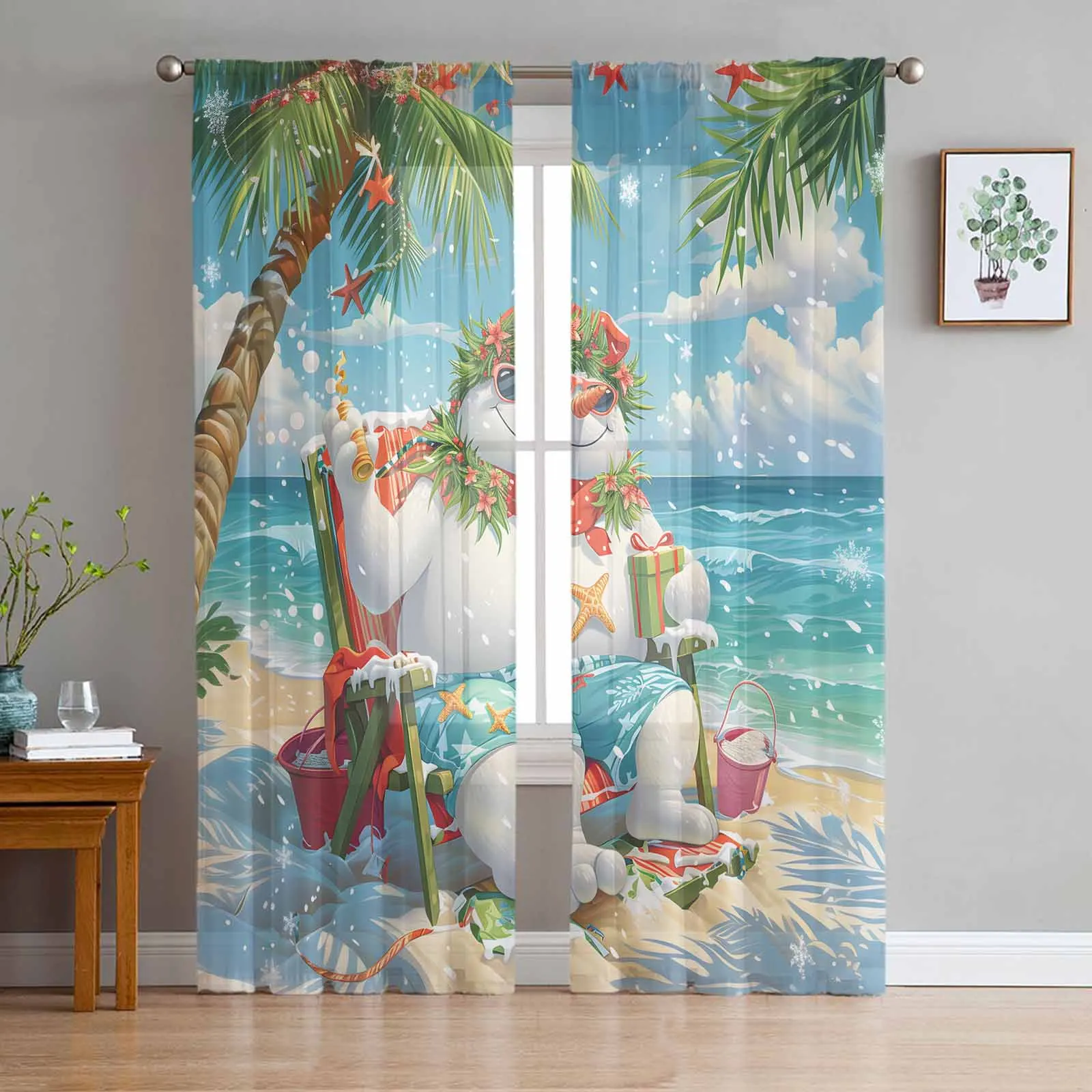 

Christmas Snowman Flamingo Flower Ice Cream Tulle Curtains for Living Room Bedroom Sheer Voile Drapes Modern Printed Curtains