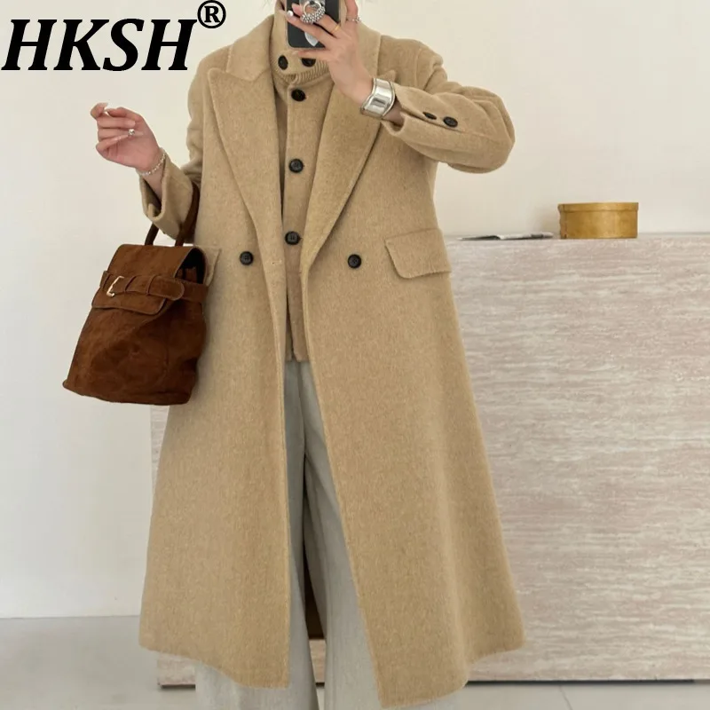 

HKSH осень-зима новое женское длинное пальто с вязаным воротником однобортный жилет элегантная шерстяная куртка комплект из двух предметов HK15348