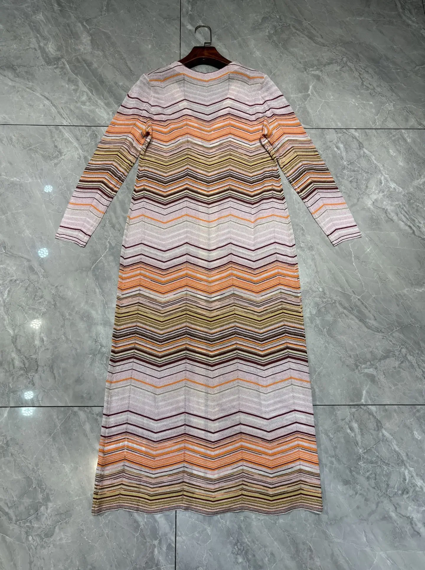 Autumn Women Striped Sequined Cardigan V-Neck Long Sleeve Fashion Slim Knitted Coat