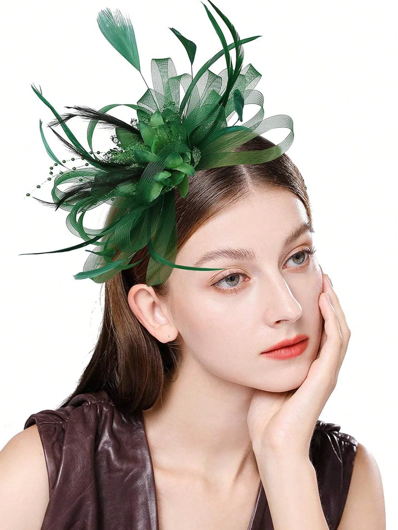 1 قطعة عقال فاسيناتور مع ريشة ، قبعة حفلات الشاي النسائية لكنتاكي ديربي ، كوكتيل ، زفاف ، حفلة تنكرية