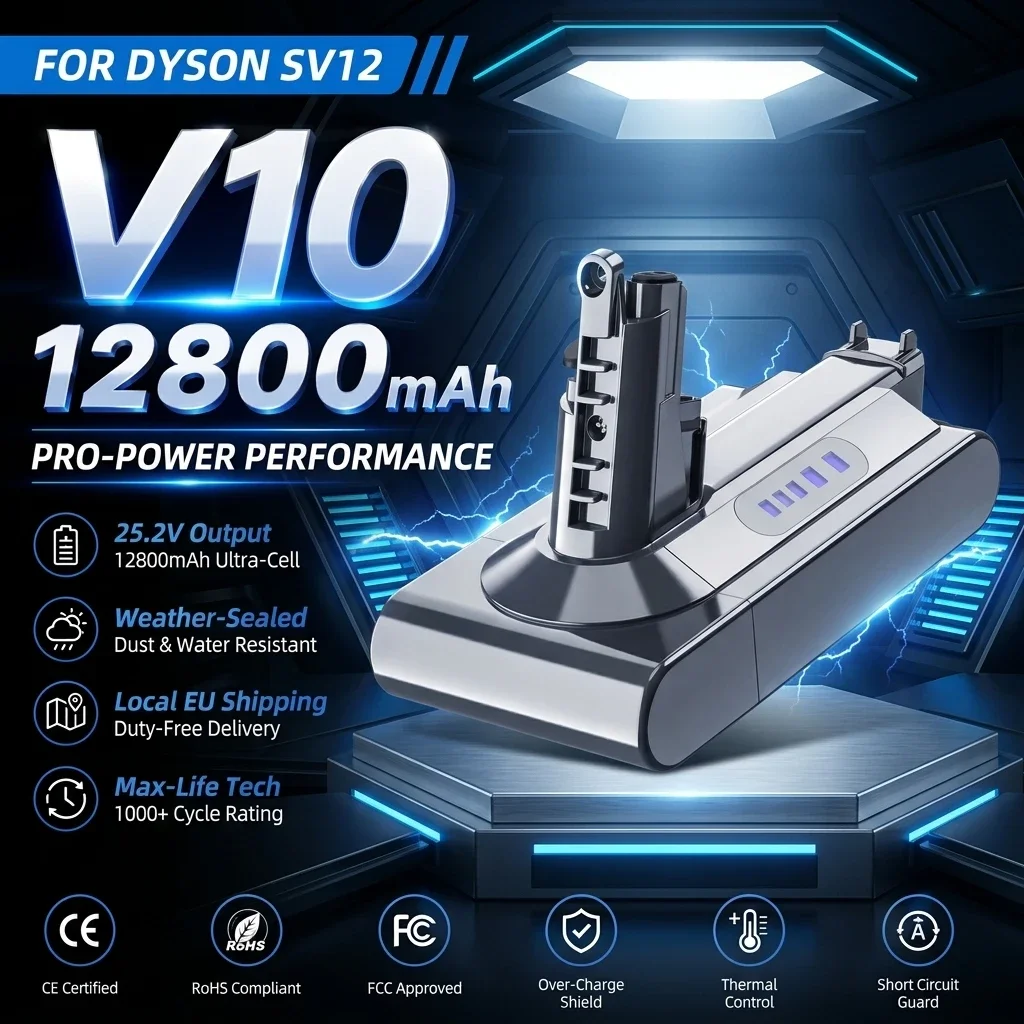 Batteria 12800mAh 25.2V per Dyson V10, Batteria SV12 per Dyson Absolute Animal, Batteria agli Ioni di Litio Ricaricabile per Aspirapolvere SV12