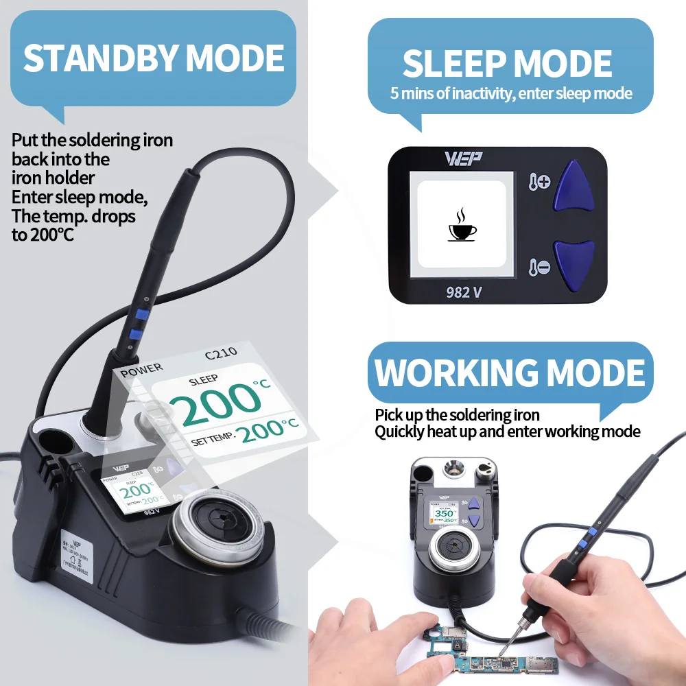 WEP 982-V الرقمية الكهربائية سبيكة لحام عدة C115 C210 C245 الدقة سبيكة لحام محطة لحام محطة إعادة العمل الصغيرة