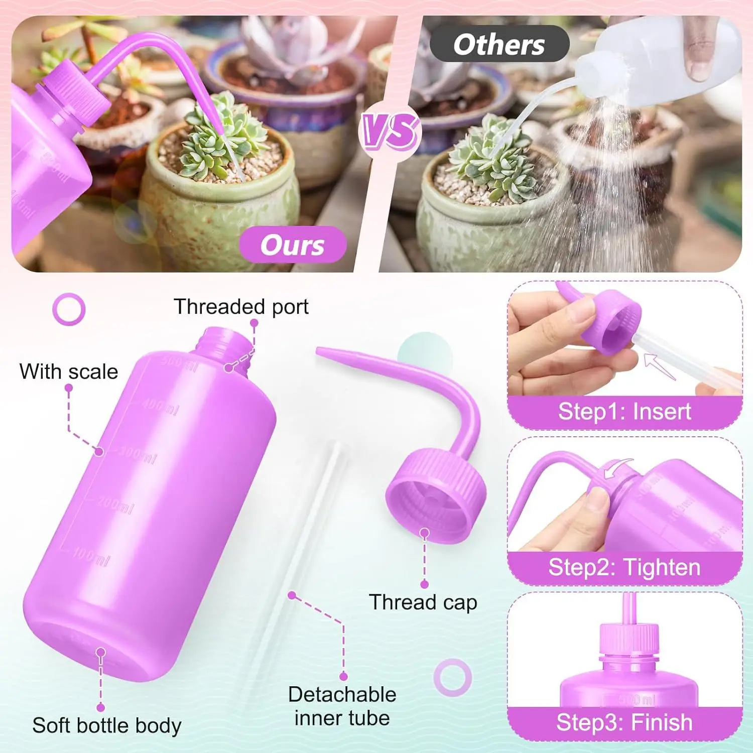 Eyelash Extension Cleansing Bottle with Angled Spout | 250/500ML Lash Wash & Rinse Cup | Professional Eyelash Beauty Care Tools