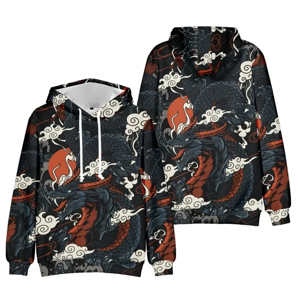 Top Fashion Loose Spring And Autumn New Arrival Dragon Print Chinese Style Popular Casual Hoodies Long Sleeve Hooded Sweatshirts