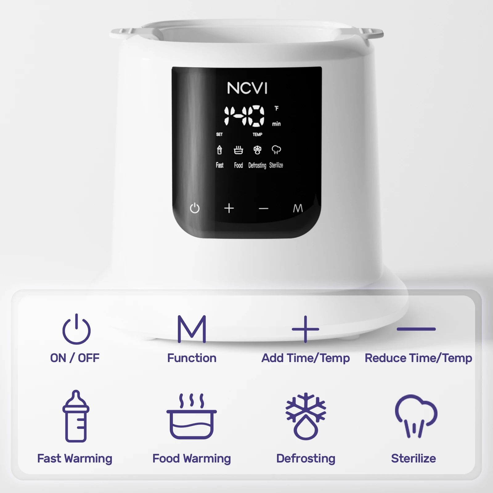 جهاز تسخين زجاجات الأطفال NCVI مع معقم بالبخار، 8 وظائف، تسخين سريع خلال 3 دقائق، تحافظ على الدفء على مدار 24 ساعة، 220 فولت، قابس أمريكي، خالي من مادة BPA