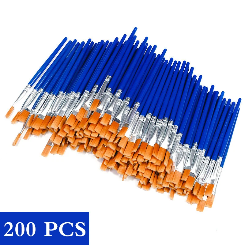 200PCS/Lot Nylon Hair Paintbrush DIY Oil Acrylic Painting Brushes Watercolor Aluminum Handle Paint Brush Art Supplies Wholesale