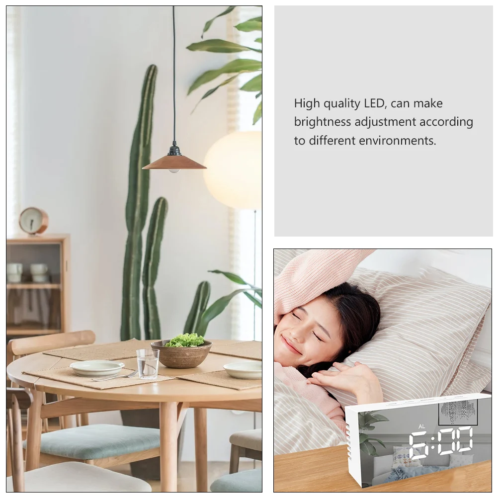 

Digital Alarm Clock Large Screen LED Compact Design Brightness Adjustable Simple Calendar Mirror Abs Home Travel