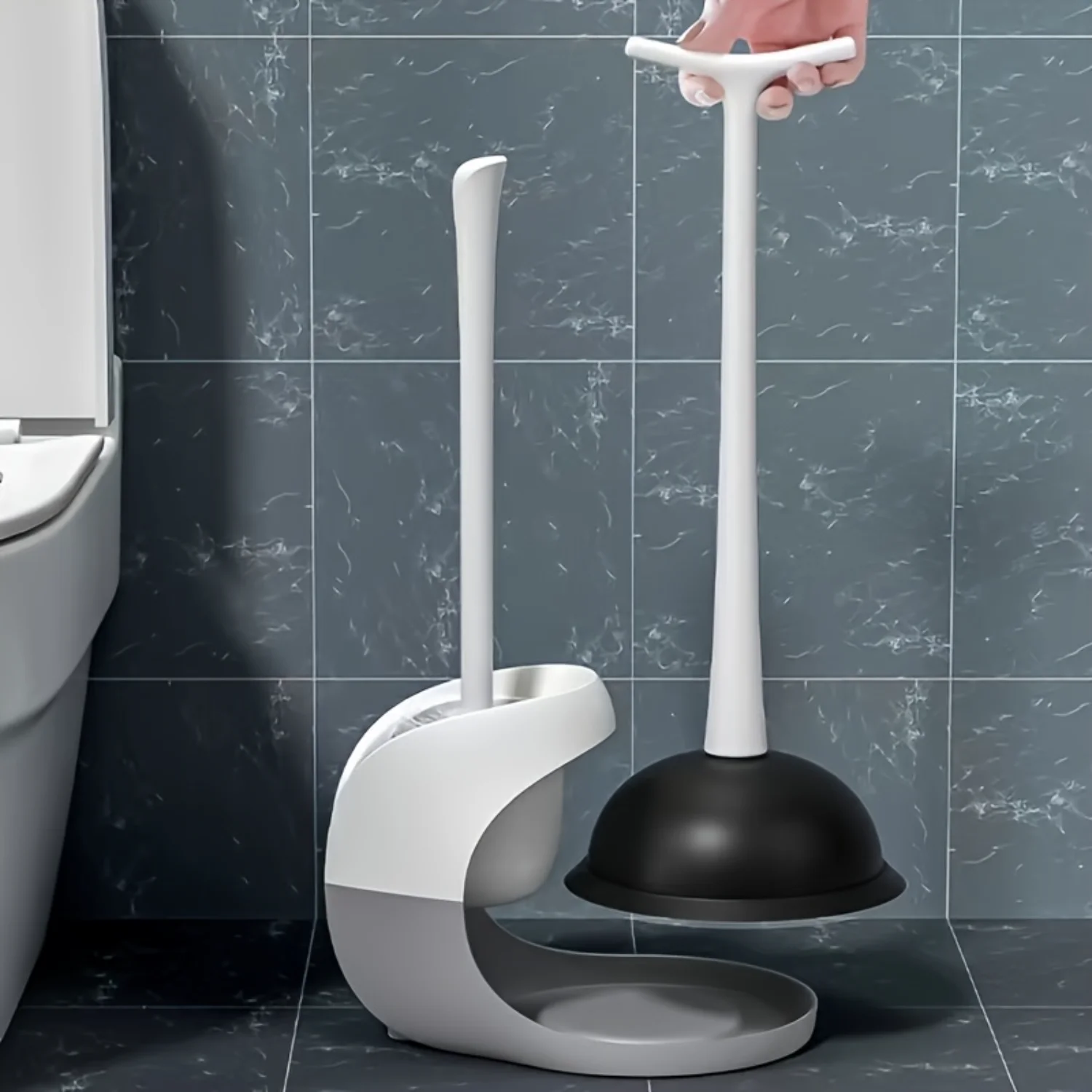 Toilet Brush, Household No Dead Corner Cleaning Brush, Base Combination Toilet Brush, Leather Tweezers Dredger Set