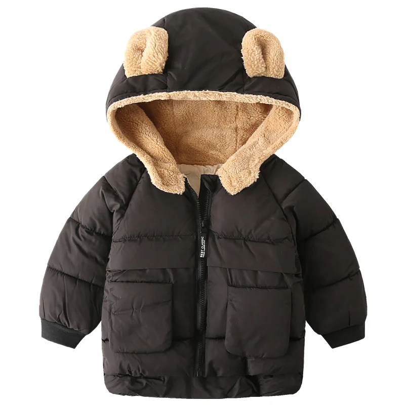 Kids Fashion Down Coat New 2023 Baby Boys Girls Winter Thicken Warm Hooded Zipper Solid Cotton-padded Jacket Overcoat Outerwear