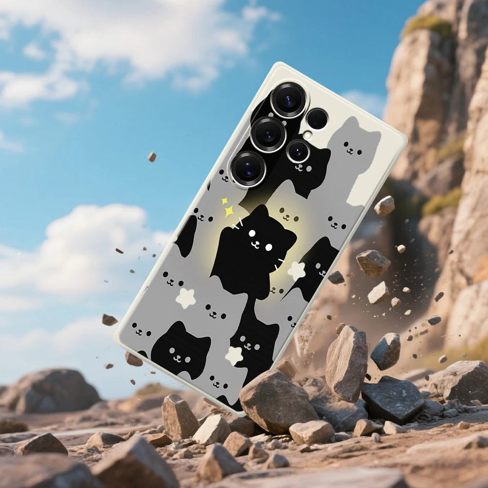 귀여운 고양이 폰 케이스 삼성 갤럭시 S25 S24 S23 S22 S21 S20 울트라 플러스 S10 S20 FE S21FE S23FE S24 FE 5G 실리콘 커버