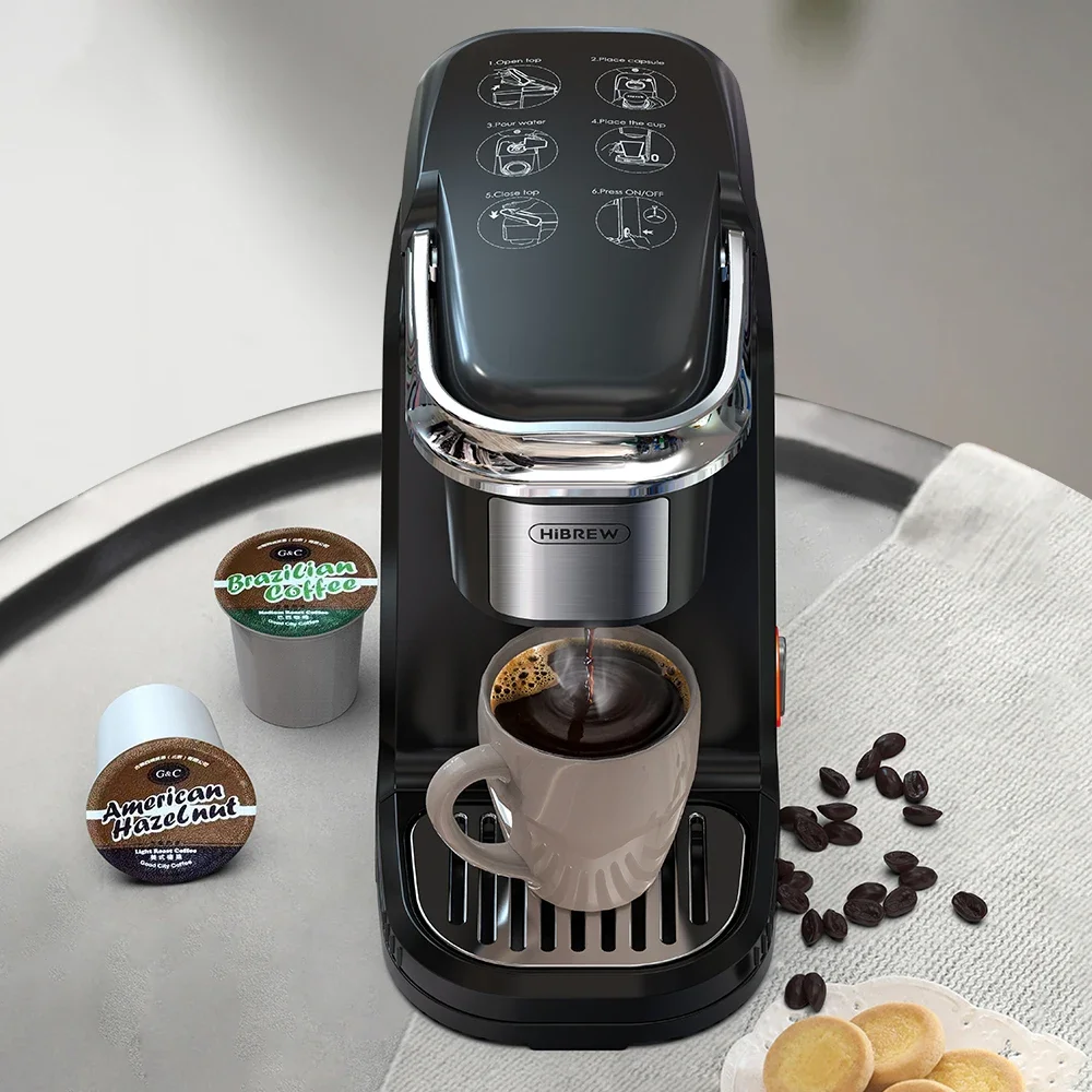 HiBREW Filter Coffee Machine Brewer for K-Cup Capsule& Ground Coffee, Tea Maker Hot Water Dispenser Single Serve Coffee Maker