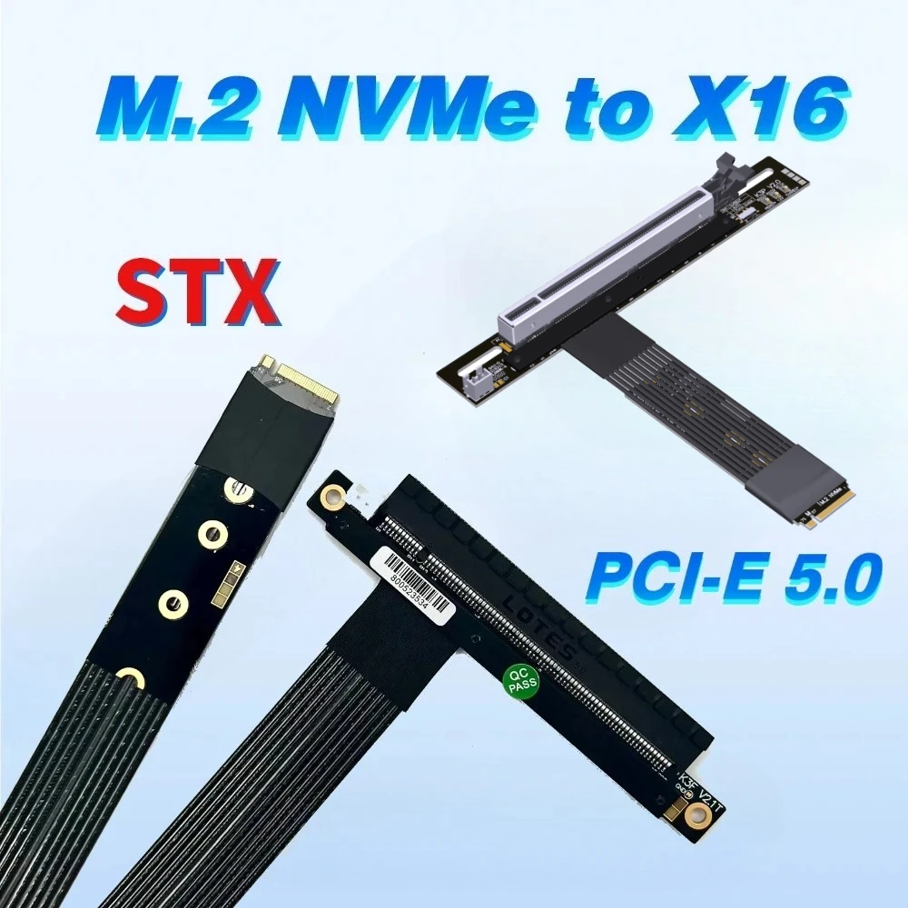 

PCIe 5.0 x4 M.2 NGFF NVMe to PCIE x16 5.0 Graphics GPU Riser Cable M.2 M Key-M SSD GEN5 Jumper for STX GPU Mainboard M2 Extender
