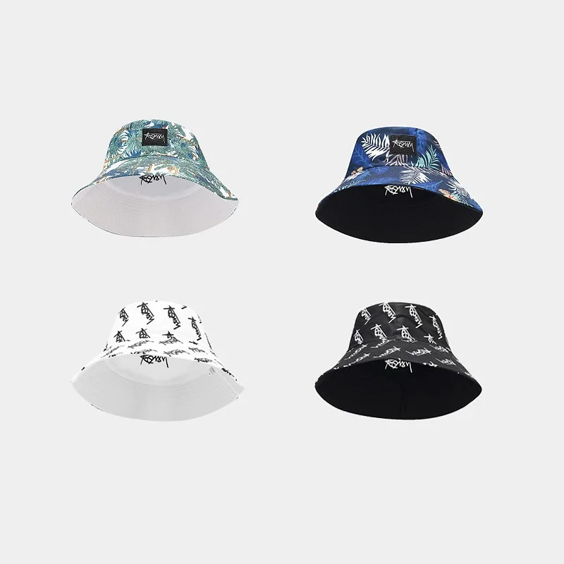 Fashion Print Wide Brim Bucket Hat For Women Men Korean Letter Embroidery Outdoor Sun Hats Double Side Wear Fisherman Panama Cap