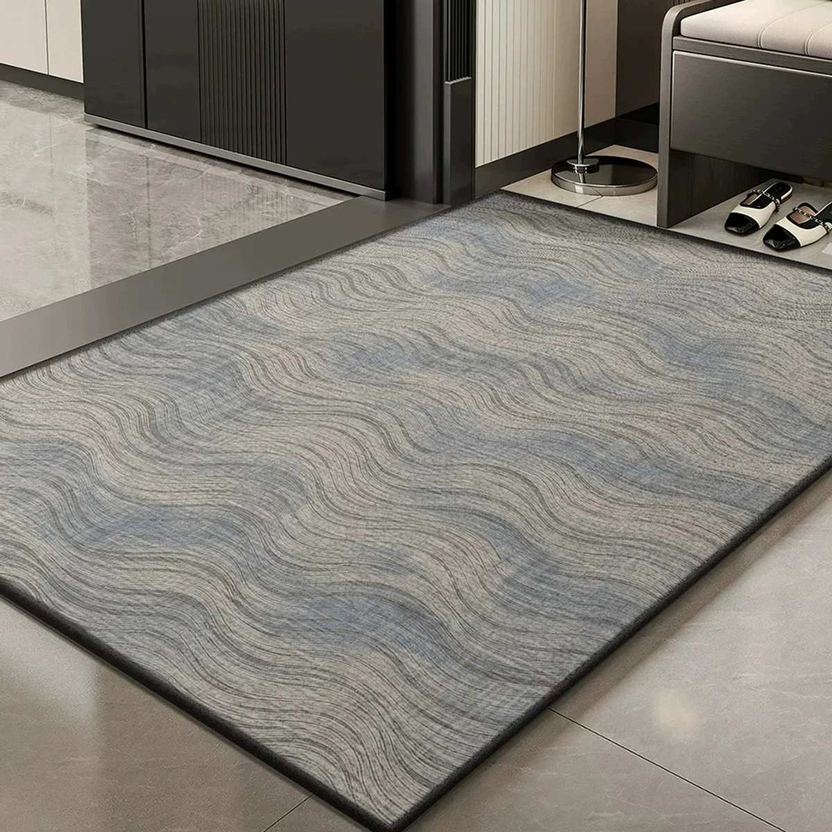Modern Abstract Blue-Grey Entry Door Mat Non-slip Welcome Rug Entrance Doormat Decorate Hallway Rugs Dirt Trapping Washable Mats