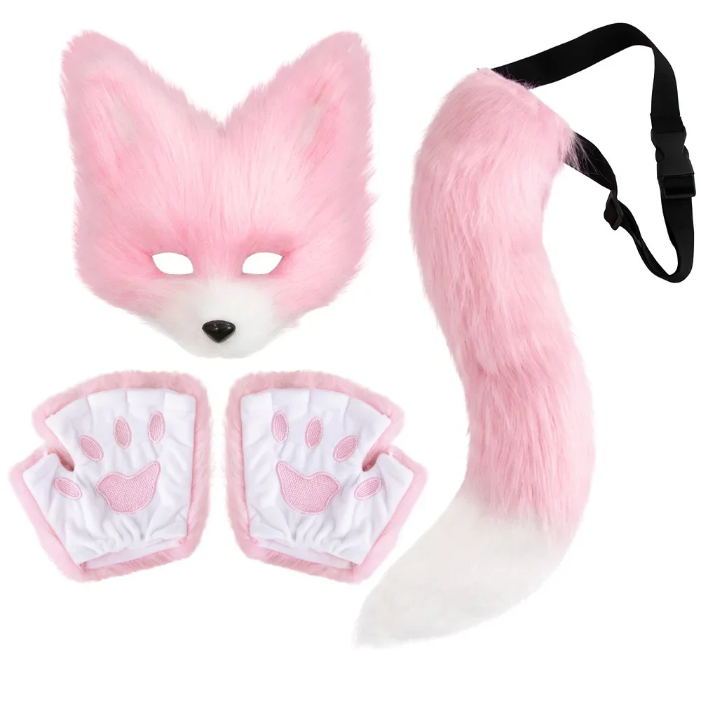 Halloween Simulation Cat Plush Mask Beast Claw Tail Set Cosplay Party Dress Up