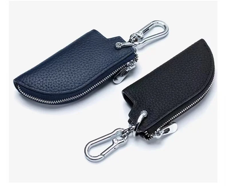 The new head layer cowhide leather zipper key bag men waist hanged car keys set of multi-functional household key chain