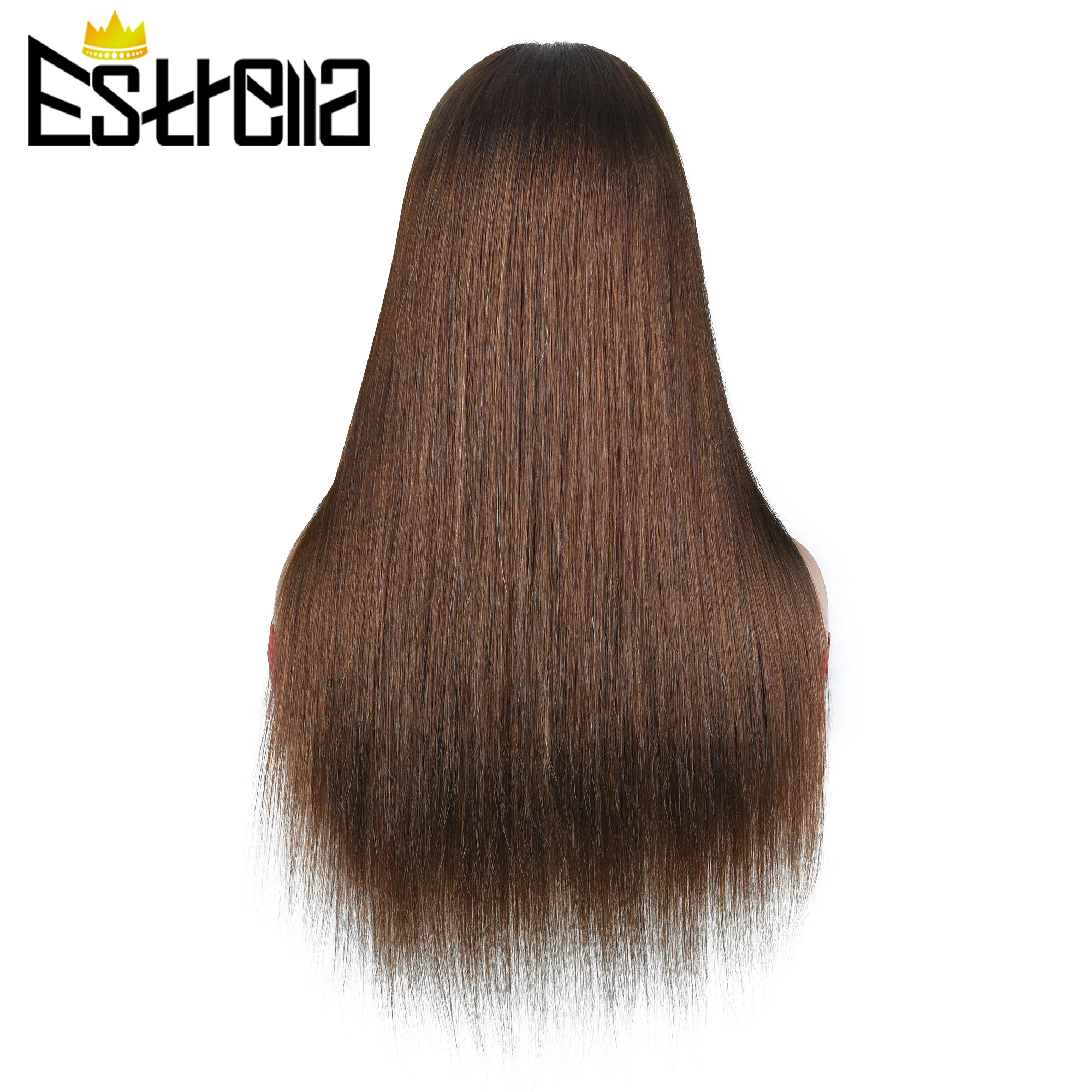 Pelucas de cabello humano liso para mujer, pelo peruano marrón Chocolate, encaje frontal 13x4, prearrancado