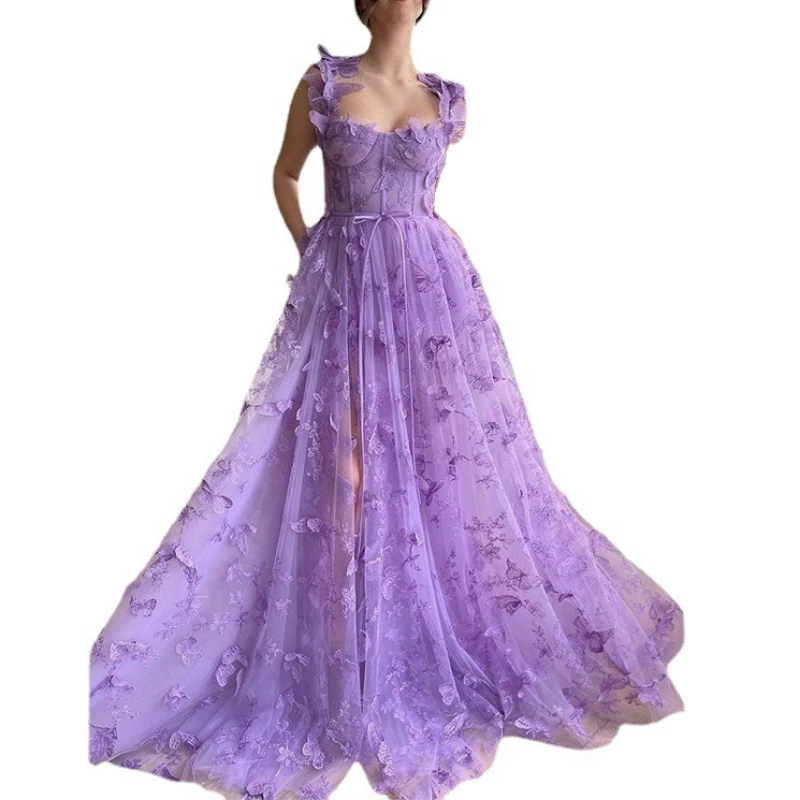 Corset Long Tulle Prom Dress with 3D Butterflies Sexy Slit Ball Gown Evening Dresses Party Wedding Formal 2025 Women Formal