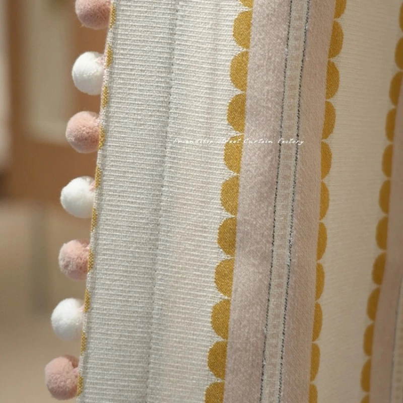New Cream Ginger Scallop Striped Jacquard Chenille Curtains for Living Room Bedroom Partition Curtain Customization