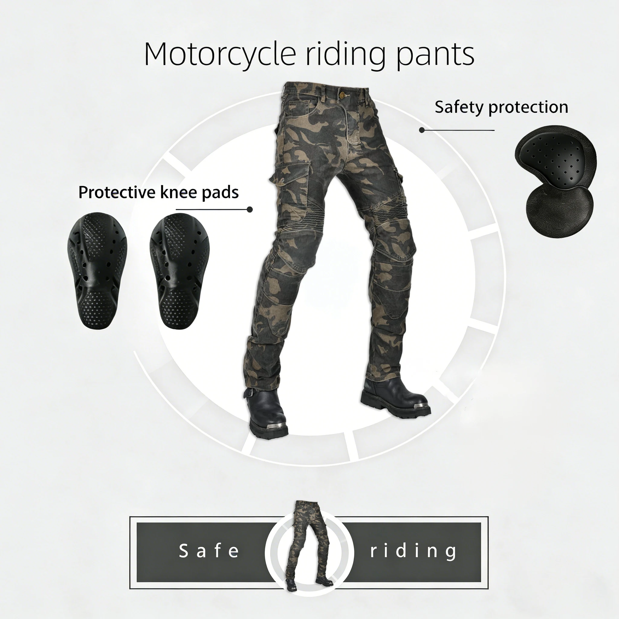 Men's Biker Jeans Protective WithBudget Motorcycle Riding Pants Protective Knee Pads Elastic Comfortable Biker Jeans