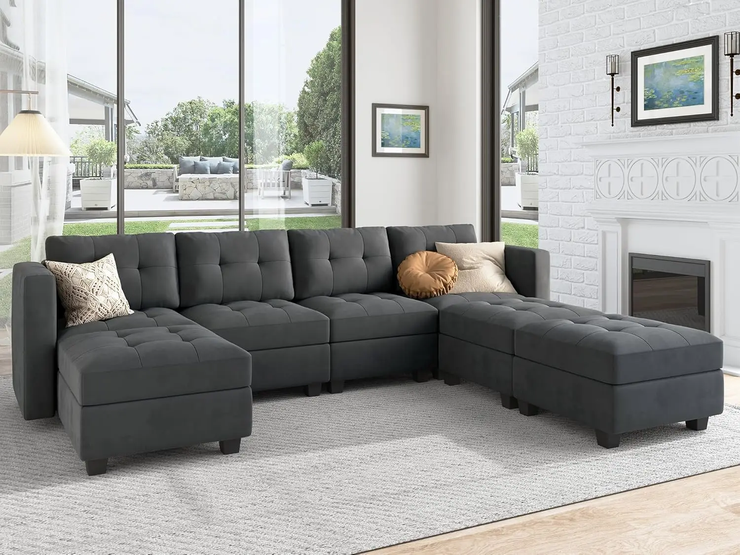 Modular Sectional Sofa Oversized U Shaped Couch with Storage Seat Velvet 7 Seater Modular Sofa with Reversible Chaises