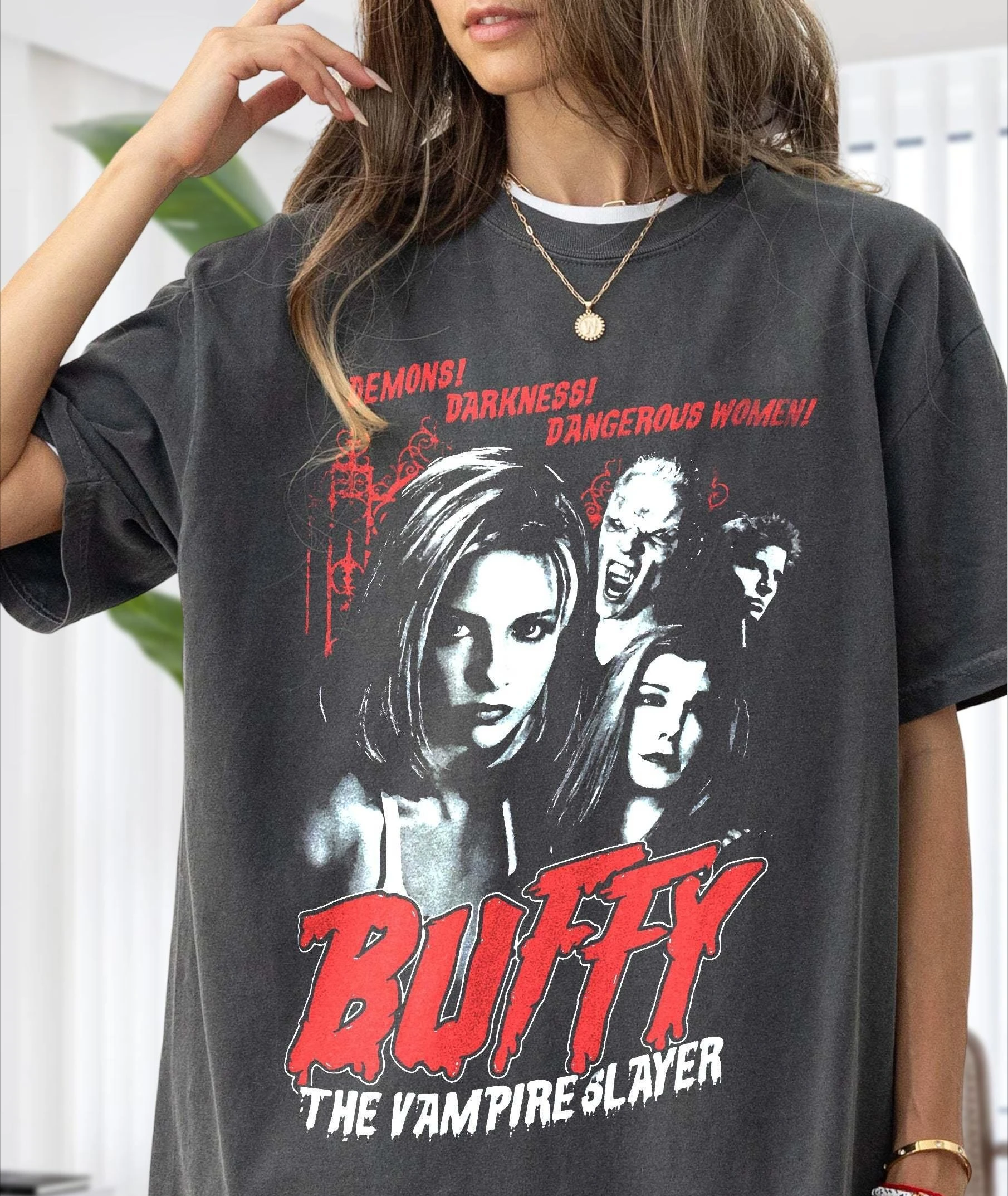 

Buffy The Vampire Slayer Comfort Colors Shirt, Horror Movie Tee Summer Men's and Women's Loose and Breathable T-shirt Top