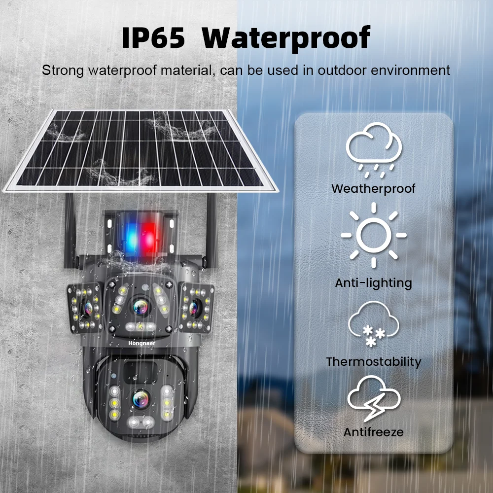Hongnaer 8MP 4K V380 Pro 2 Lens Wireless Solar Panel Powered IP PTZ Home Outdoor Security WiFi CCTV Solar Camera