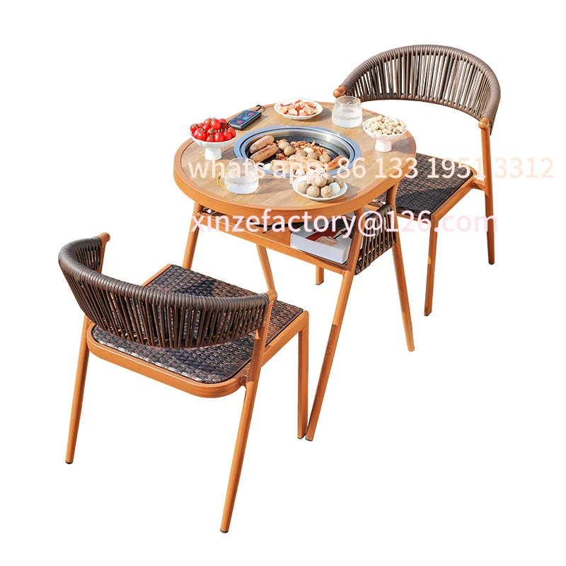 

Outdoor BBQ tables and chairs Garden crochet rattan tables and chairs Electric roasting charcoal oven Wai stove making tea Balco